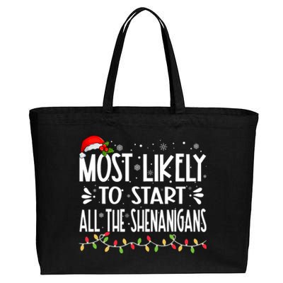 Most Likely To Start All The Shenanigans Funny Family Cotton Canvas Jumbo Tote