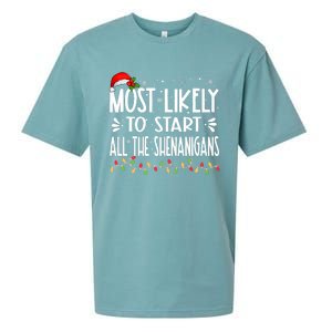 Most Likely To Start All The Shenanigans Funny Family Sueded Cloud Jersey T-Shirt