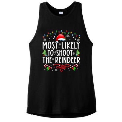 Most Likely To Shoot The Reindeer Family Christmas Holiday Gift Ladies PosiCharge Tri-Blend Wicking Tank