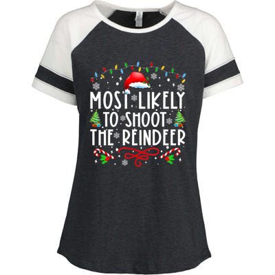 Most Likely To Shoot The Reindeer Family Christmas Holiday Gift Enza Ladies Jersey Colorblock Tee