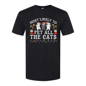 Most Likely To Pet All The Cats Cute 2025 Christmas Cat Softstyle CVC T-Shirt