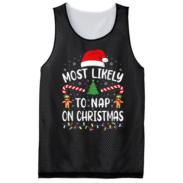 Most Likely To Nap On Christmas Funny Family Christmas Mesh Reversible Basketball Jersey Tank