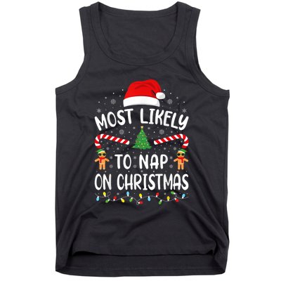 Most Likely To Nap On Christmas Funny Family Christmas Tank Top