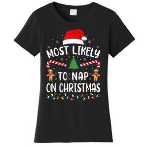 Most Likely To Nap On Christmas Funny Family Christmas Women's T-Shirt