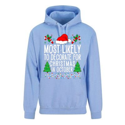 Most Likely To Decorate For Christmas In October Xmas Family Unisex Surf Hoodie