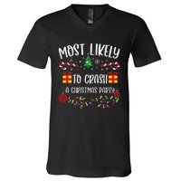 Most Likely To Crash A Christmas Party Funny Christmas Family Matching Cute Ch V-Neck T-Shirt