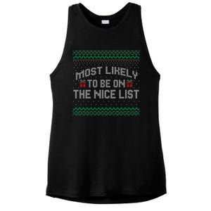 Most Likely To Be On The Nice List Family Ugly Christmas Pajamas Ladies PosiCharge Tri-Blend Wicking Tank