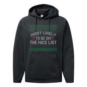 Most Likely To Be On The Nice List Family Ugly Christmas Pajamas Performance Fleece Hoodie