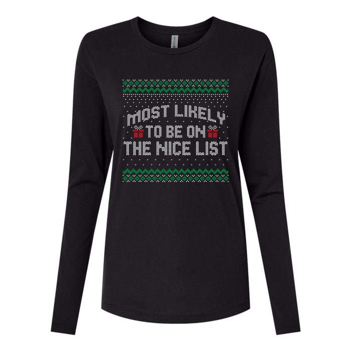 Most Likely To Be On The Nice List Family Ugly Christmas Pajamas Womens Cotton Relaxed Long Sleeve T-Shirt