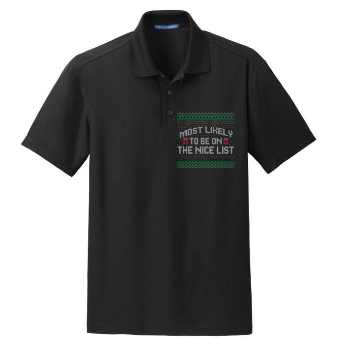 Most Likely To Be On The Nice List Family Ugly Christmas Pajamas Dry Zone Grid Polo