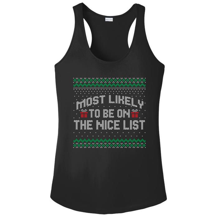 Most Likely To Be On The Nice List Family Ugly Christmas Pajamas Ladies PosiCharge Competitor Racerback Tank