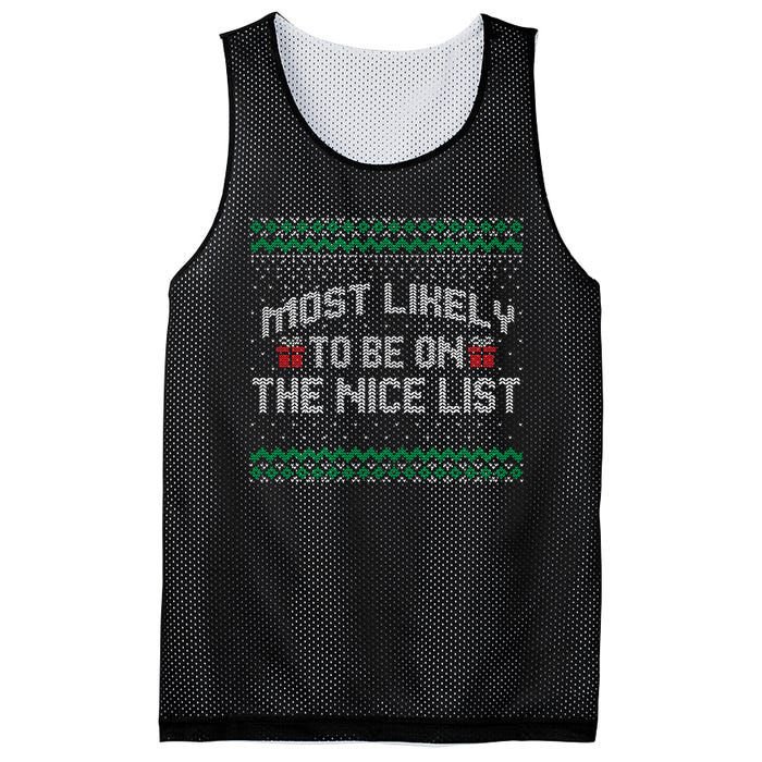 Most Likely To Be On The Nice List Family Ugly Christmas Pajamas Mesh Reversible Basketball Jersey Tank