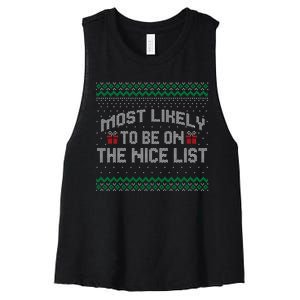 Most Likely To Be On The Nice List Family Ugly Christmas Pajamas Women's Racerback Cropped Tank