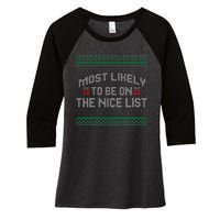 Most Likely To Be On The Nice List Family Ugly Christmas Pajamas Women's Tri-Blend 3/4-Sleeve Raglan Shirt