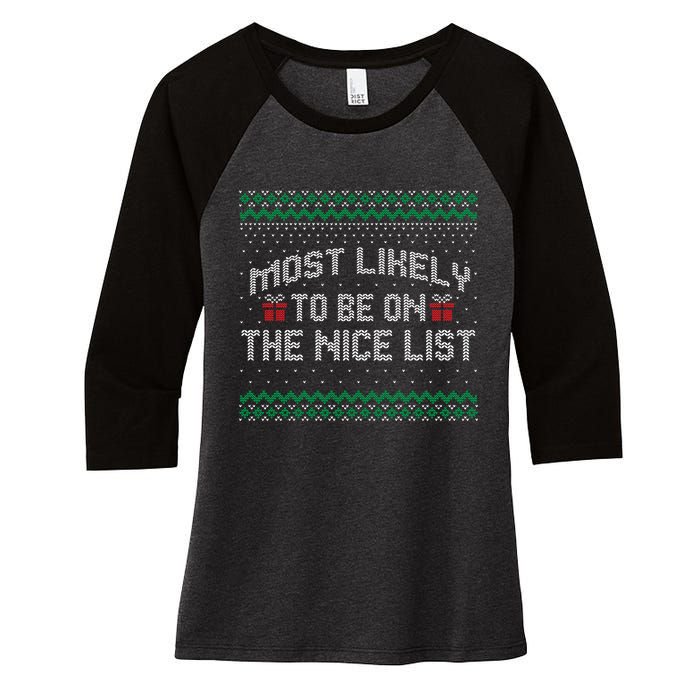 Most Likely To Be On The Nice List Family Ugly Christmas Pajamas Women's Tri-Blend 3/4-Sleeve Raglan Shirt