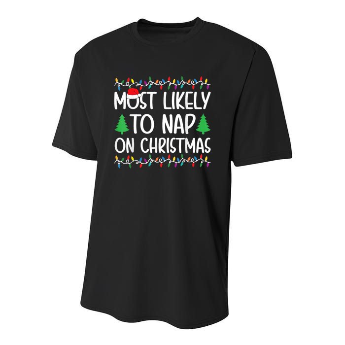 Most Likely To Nap On Christmas Youth Performance Sprint T-Shirt