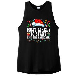 Most Likely To Start The Shenanigans Christmas Family Ladies PosiCharge Tri-Blend Wicking Tank