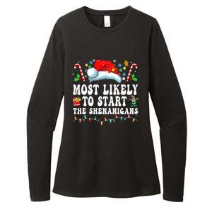 Most Likely To Start The Shenanigans Christmas Family Womens CVC Long Sleeve Shirt