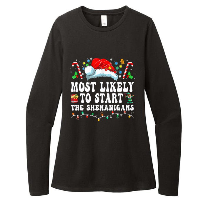 Most Likely To Start The Shenanigans Christmas Family Womens CVC Long Sleeve Shirt