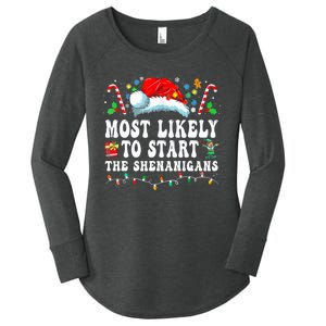 Most Likely To Start The Shenanigans Christmas Family Women's Perfect Tri Tunic Long Sleeve Shirt