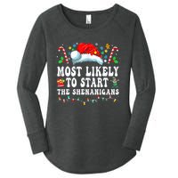 Most Likely To Start The Shenanigans Christmas Family Women's Perfect Tri Tunic Long Sleeve Shirt