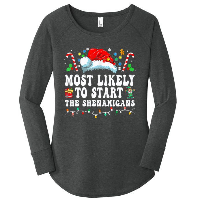 Most Likely To Start The Shenanigans Christmas Family Women's Perfect Tri Tunic Long Sleeve Shirt