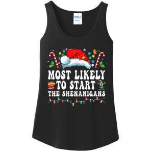 Most Likely To Start The Shenanigans Christmas Family Ladies Essential Tank