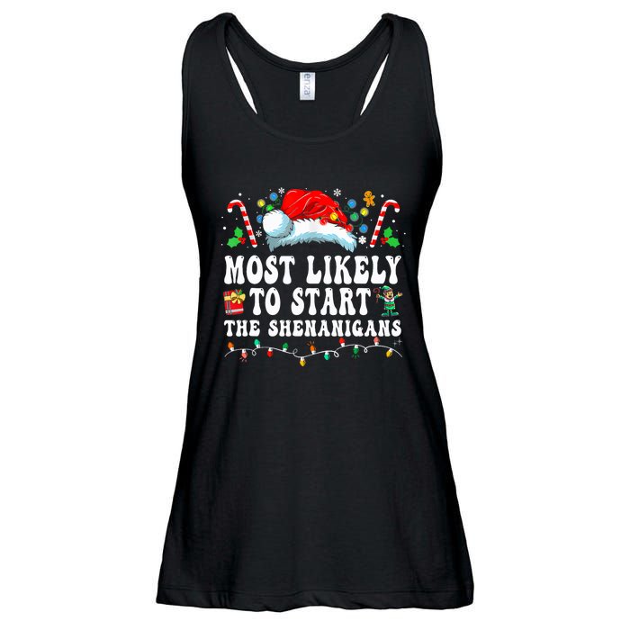 Most Likely To Start The Shenanigans Christmas Family Ladies Essential Flowy Tank