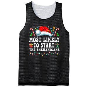 Most Likely To Start The Shenanigans Christmas Family Mesh Reversible Basketball Jersey Tank