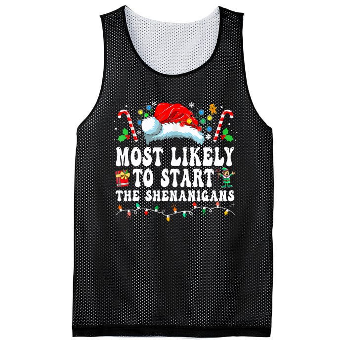 Most Likely To Start The Shenanigans Christmas Family Mesh Reversible Basketball Jersey Tank