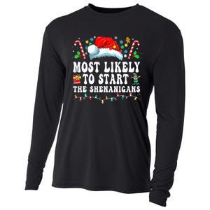 Most Likely To Start The Shenanigans Christmas Family Cooling Performance Long Sleeve Crew