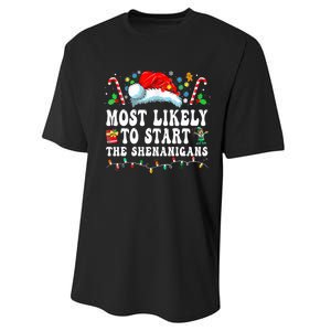 Most Likely To Start The Shenanigans Christmas Family Performance Sprint T-Shirt