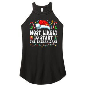 Most Likely To Start The Shenanigans Christmas Family Women's Perfect Tri Rocker Tank