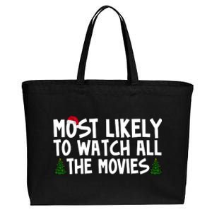 Most Likely To Watch All The Movies Christmas Cotton Canvas Jumbo Tote