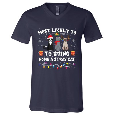 Most Likely To Bring Home A Stray Cat Matching Christmas V-Neck T-Shirt