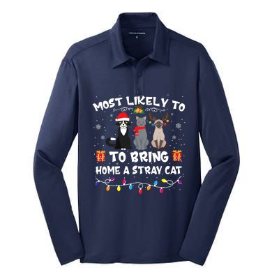 Most Likely To Bring Home A Stray Cat Matching Christmas Silk Touch Performance Long Sleeve Polo