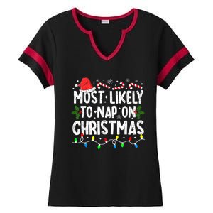 Most Likely To Nap On Christmas Ladies Halftime Notch Neck Tee