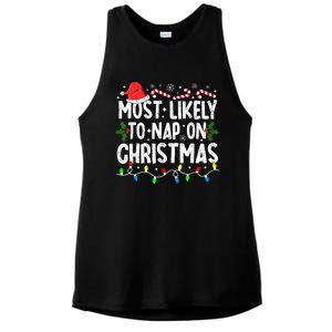 Most Likely To Nap On Christmas Ladies PosiCharge Tri-Blend Wicking Tank