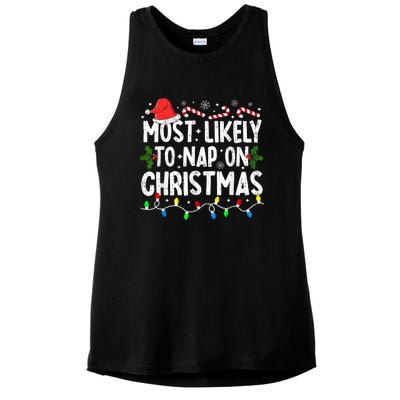 Most Likely To Nap On Christmas Ladies PosiCharge Tri-Blend Wicking Tank