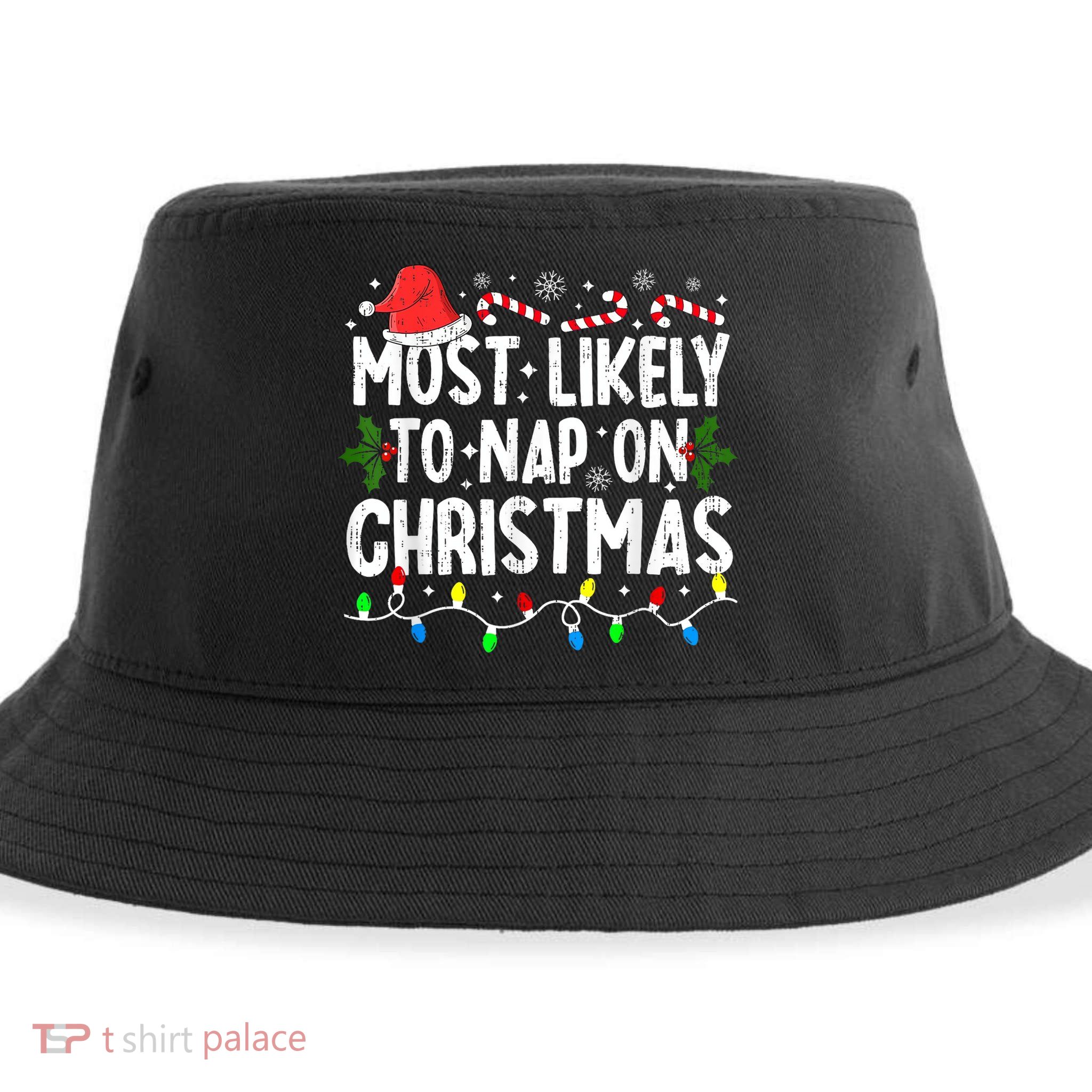 Most Likely To Nap On Christmas Sustainable Bucket Hat