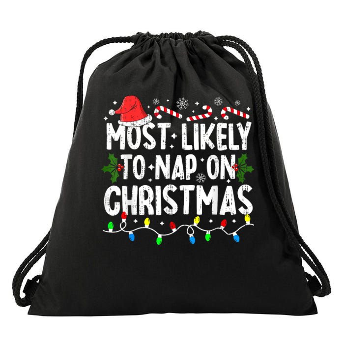 Most Likely To Nap On Christmas Drawstring Bag