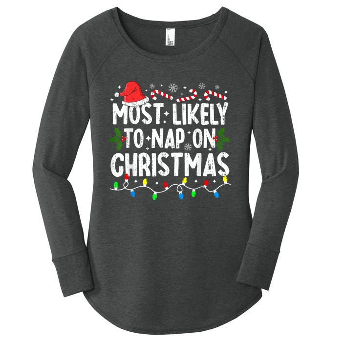 Most Likely To Nap On Christmas Women's Perfect Tri Tunic Long Sleeve Shirt