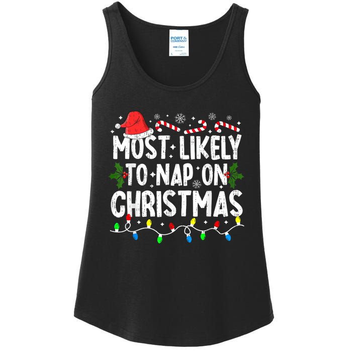 Most Likely To Nap On Christmas Ladies Essential Tank