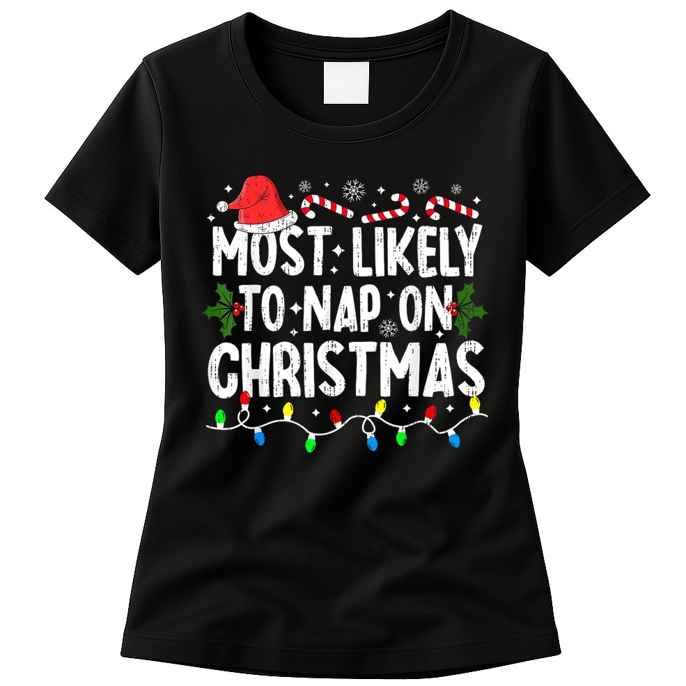 Most Likely To Nap On Christmas Womens T-Shirt