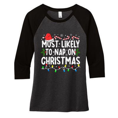 Most Likely To Nap On Christmas Women's Tri-Blend 3/4-Sleeve Raglan Shirt