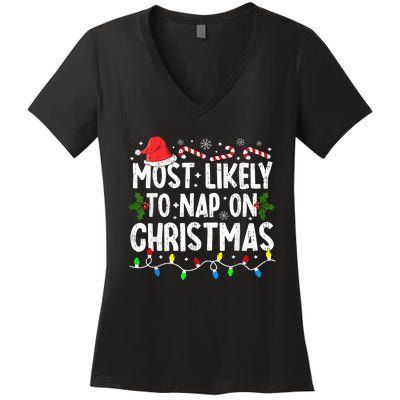 Most Likely To Nap On Christmas Women's V-Neck T-Shirt