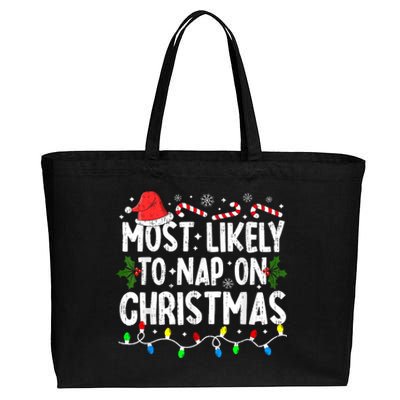 Most Likely To Nap On Christmas Cotton Canvas Jumbo Tote