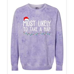 Most Likely To Take A Nap Funny Christmas Colorblast Crewneck Sweatshirt