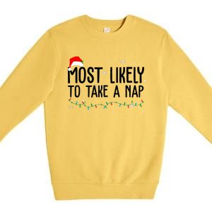 Most Likely To Take A Nap Funny Christmas Premium Crewneck Sweatshirt