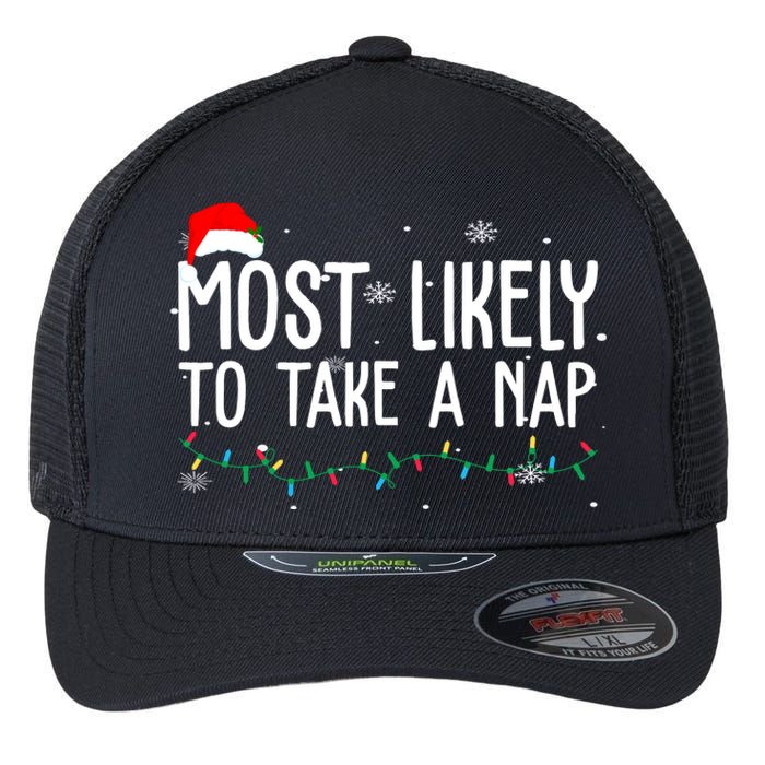 Most Likely To Take A Nap Funny Christmas Flexfit Unipanel Trucker Cap